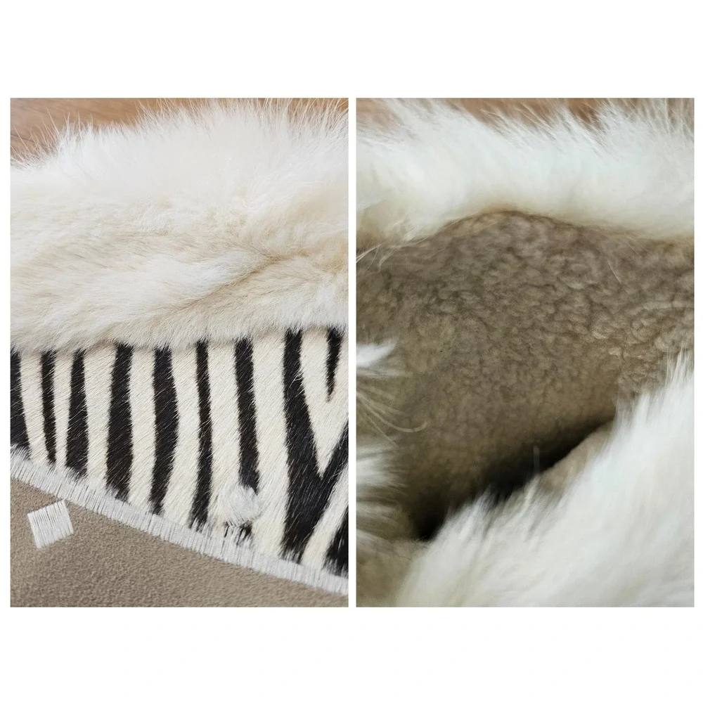 Cristina Italy Zebra Fur Trim Leather Boots Women‎ 37 White Tan